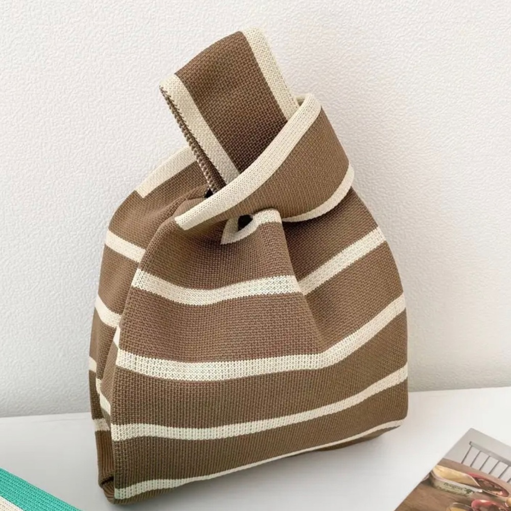 Boho Knitted Tote Bag, Geometric Pattern